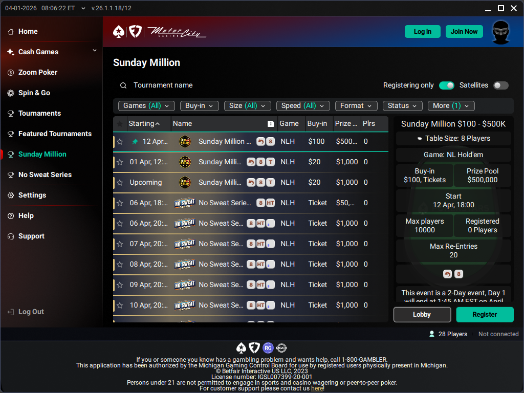 Sunday Million tournaments to celebrate the launch